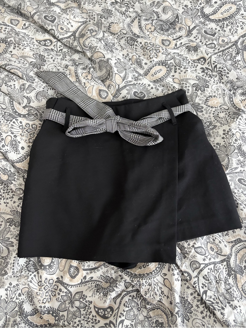 Zara Black Skort with Plaid Tie Detail